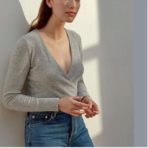 Everlane Light Gray V-Neck Wrap Sweater